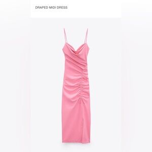 NWOT Zara Draped Midi Dress Pink Size M 2547/636